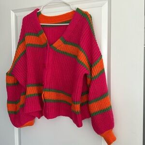 Pink plus size sweater, lantern sleeves